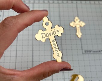 Personalized Acrylic Mirror Cross Tag: Baptism, First Communion Favor