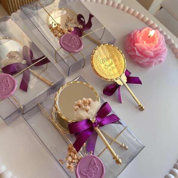 Luxury Personalized Gold & Silver Hand Mirror – Quinceanera, Sweet 16 Party Favors, Baby Shower, Wedding