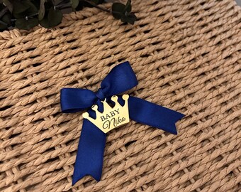 Custom Gold Mirror Acrylic Baptism Favor Tags: Cross, Crown, Mi Bautizo