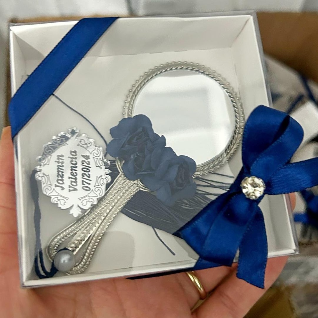 Personalized Hand Mirror Favor: Navy Blue Sweet 16, Quinceañera