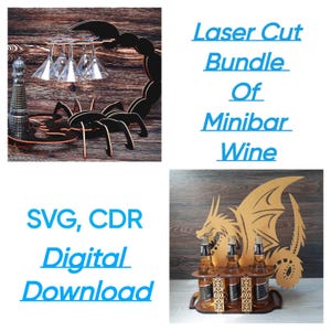 Laser Cut Bundle Of 30 Wooden Minibar Wine Bottles Rack Svg, Wooden Wine Rack, Wine Bottle Glass Shelf | Dxf, Cdr | Digital Download