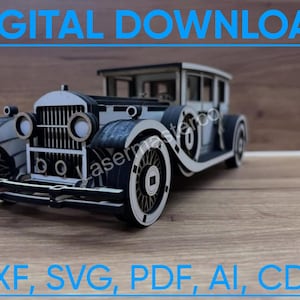 Laser Cut 3mm Vintage Car 3D Model, Laser Cut Vintage Car Model Dxf With Assembly Instructions | Svg Dxf Pdf Cdr Ai | Digital Download