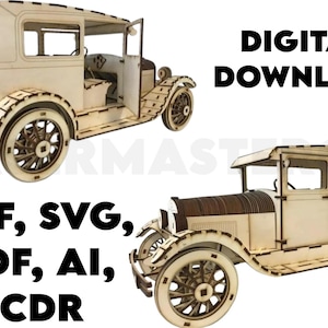 Laser Cut Car Ford Model A 1927 Wooden Model Kit 3mm Vector Template, Laser Vector File dxf 3d Wooden Model Svg, Dxf, Ai| Digital Download