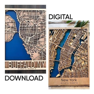 Laser Cut Wooden Multilayer New york City Map and Bufallo NY Map Svg, Wooden Multilayer Map Svg | SVG file | Digital Download