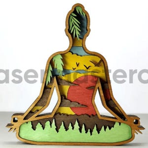 Laser Cut 3D Wooden Woman Doing Yoga Meditation 6 layers | MultiLayer Art Piece | Svg Pdf Ai Dxf Files for Crafting and Decor | Digital file