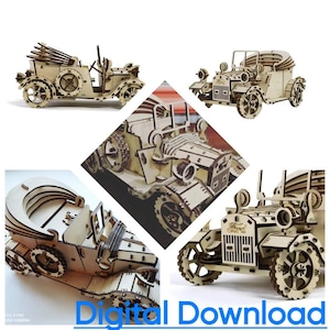 Laser Cut Retro Car 3D Puzzle Model Kit With Assembly Instructions | Wooden Retro Car Vector Template |DXF SVG CDR Ai Pdf | Digital Download