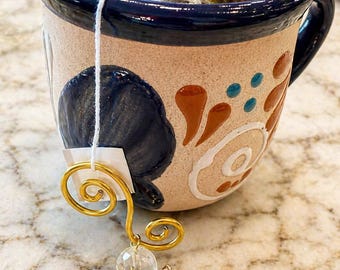 Gold Spiral Tea Bag Weight, Decorative Tea Charm, Tea Lover Gift, Mug Accessory, Handmade Tea Bag Holder, Beaded Tea Weight
