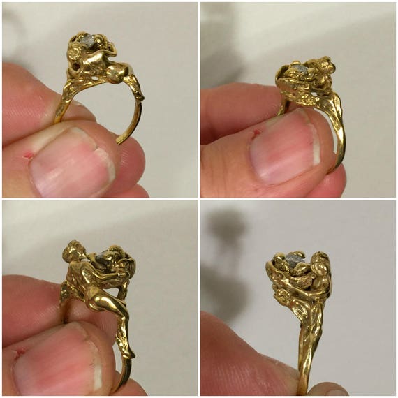 Antique French 18kt gold art nouveau diamond nude… - image 5