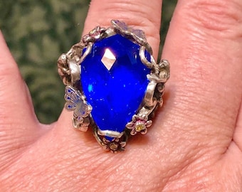 Nouveau Fantasy Artist Victoire de Castellane  designer glacier topaz flower floral vine nude fairy butterfly wish ring, old silver price
