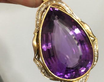 14 kt yellow gold antique pendant enhancer 60 ct pear cut flawless  amethyst and .25 ct diamonds SALE lay away for Christmas, old gold price