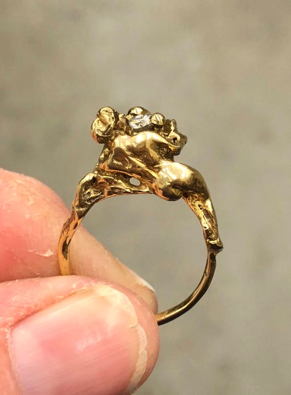 Antique French 18kt gold art nouveau diamond nude… - image 7