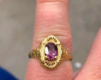 antique vintage yellow gold edwardian art deco filigree pink tourmaline engagement wedding bridal ring custom matching band available