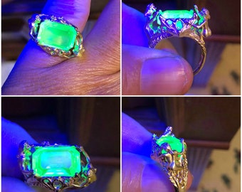 Nouveau Mucha Carrera Y Carrera Masriera Magerit style nude lady fairy enchanted wish pool ring fairy garden uranium glass or topaz option