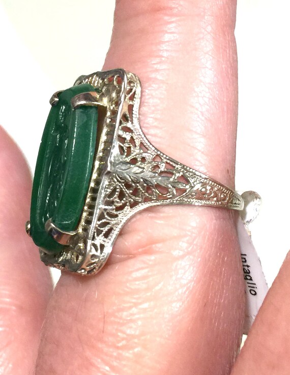 14 kt antique white gold filigree edwardian green… - image 2