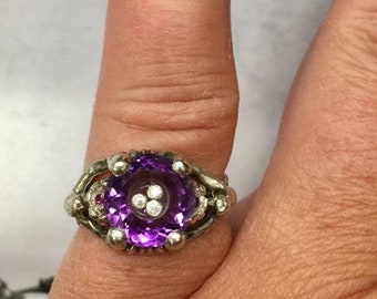 FLOATING DANCING DIAMONDS ! Art Nouveau style dancing floating diamonds floral nude lady nymph fairy alternative wedding engagement ring
