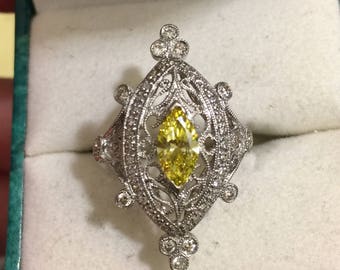 14 kt white gold antique filigree victorian edwardian deco style yellow white diamond ring   lay away wedding ring, old gold price