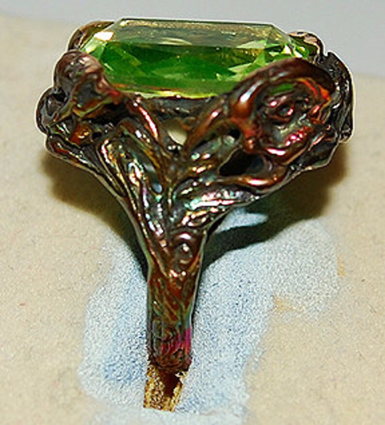 Cushion vaseline glass flower ring in shibuichi antique Etsy