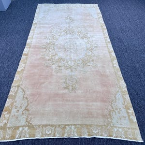 5&quot;x10&#39;5&quot; Feet ,Light pink background Turkish vintage Anatolian rug ,brown, cream colors rugs, brown border,Floral rugs