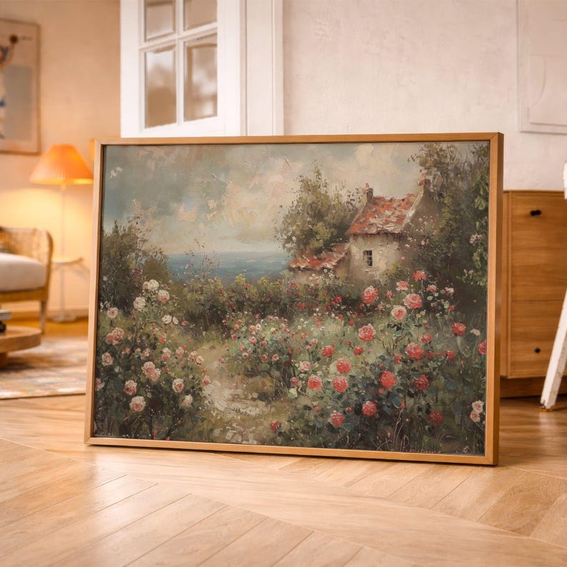 Vintage Cottage Garden Wall Art, Antique Floral Farmhouse Painting ...