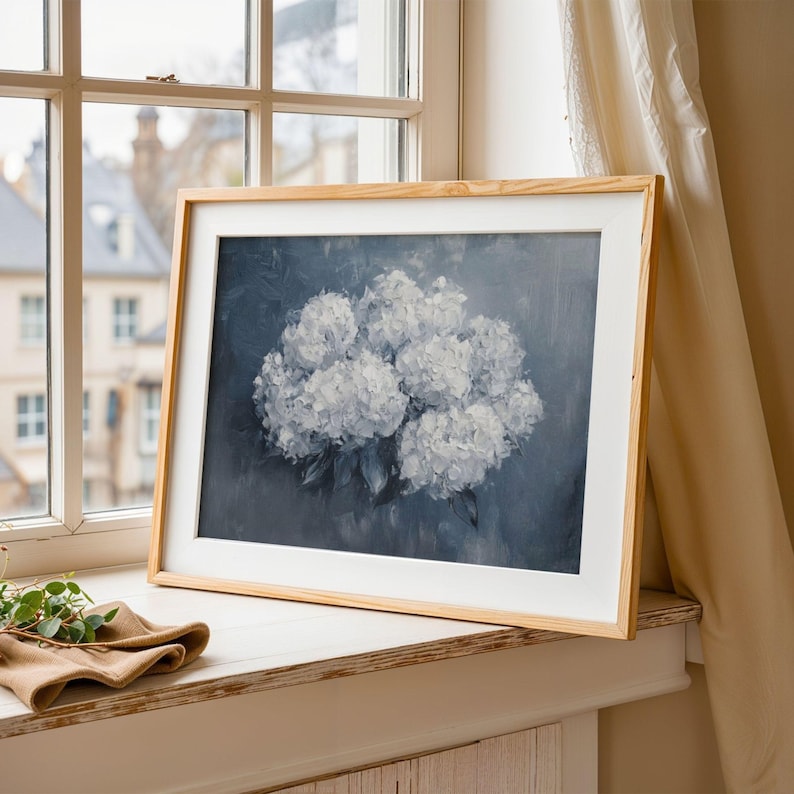 Vintage Hydrangea Wall Art, Antique Floral Painting, White Flower ...