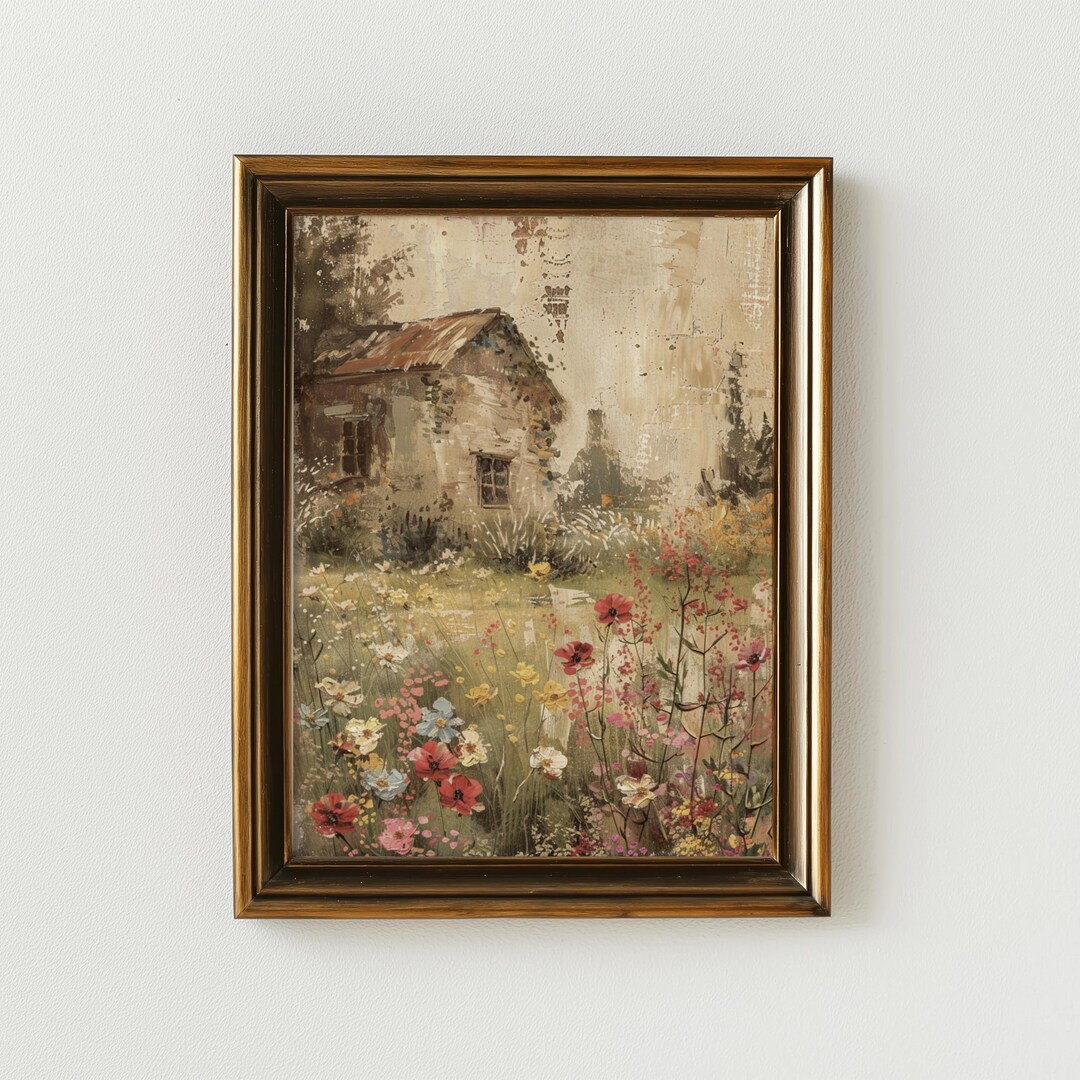 Printable Cottage Garden Wall Art, Spring Garden Painting Print ...