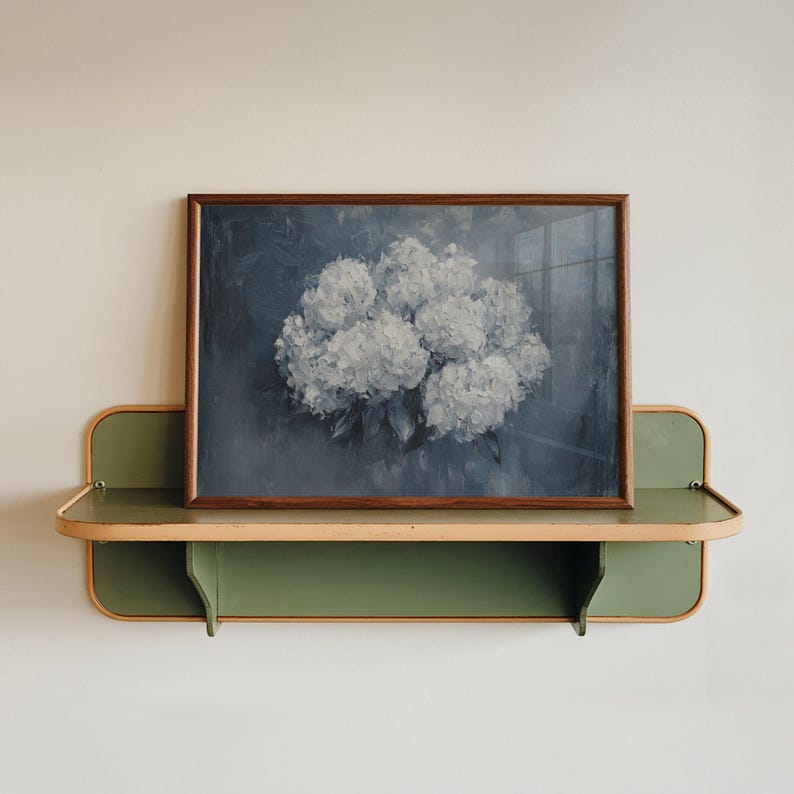 Vintage Hydrangea Wall Art, Antique Floral Painting, White Flower ...