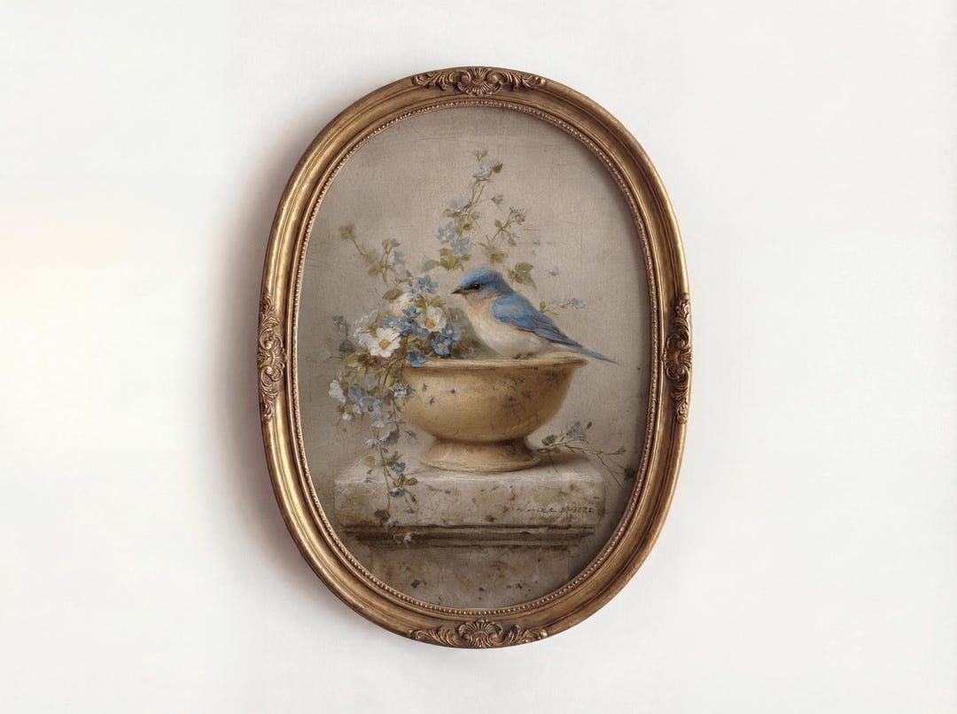 Vintage Blue Bird Wall Art Printable, Antique Floral Bird Painting ...