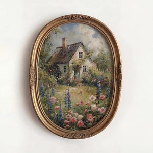 Printable Cottage Garden Wall Art, Spring Floral Painting Print, Cottagecore Decor, Farmhouse Wall Art, Digital Download