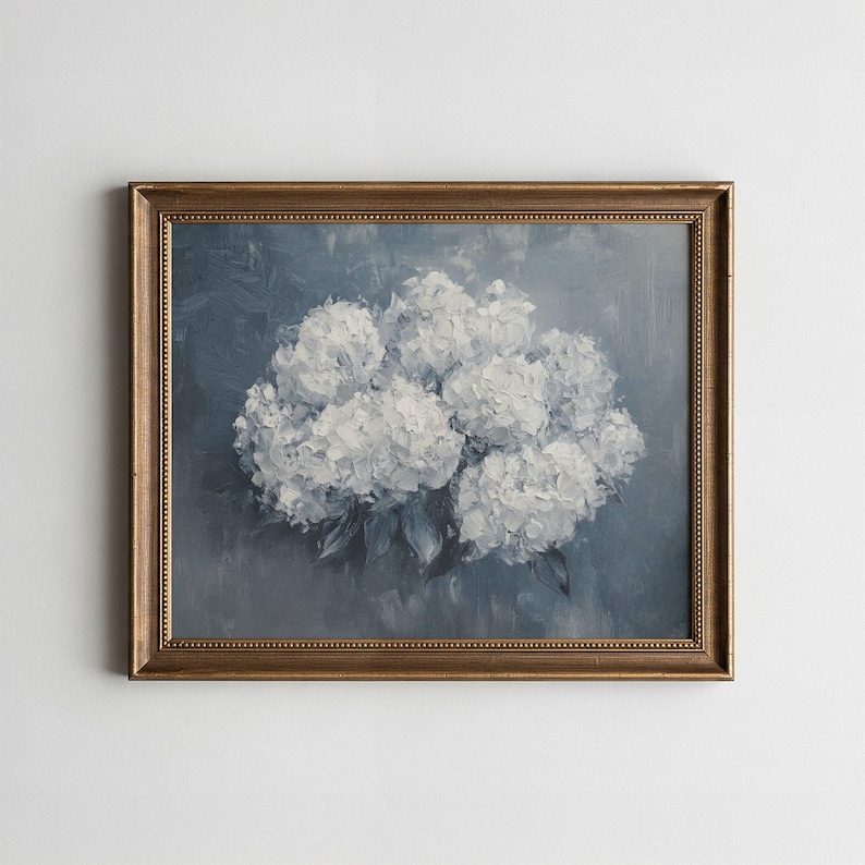 Vintage Hydrangea Wall Art, Antique Floral Painting, White Flower ...