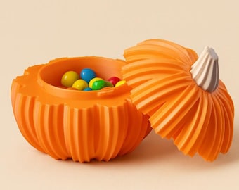 Pumpkin Candy Bowl with Lid 3D Printed I Halloween Sweet Jar I Modern Orange Pumpkin Decor I Halloween Treat Box I Autumn Table Decoration