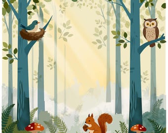 Woodland Animal Nursery Art | Samsung Art Mode Wallpaper | Whimsical Forest Scene Print (Digital Download)