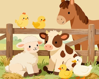 Farm Animal Nursery Art | Cow, Pig, Horse | Samsung Frame TV (Digital Download)