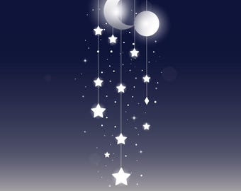 Celestial Moon Stars Nursery Art Print | Samsung Frame TV (Digital Download)