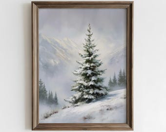 Tableau Déco Sur Toile "Forêt Enneigée" - Impression Hivernale Vintage 20x30 Cm - Pour Salon Ou Chambre D'enfant