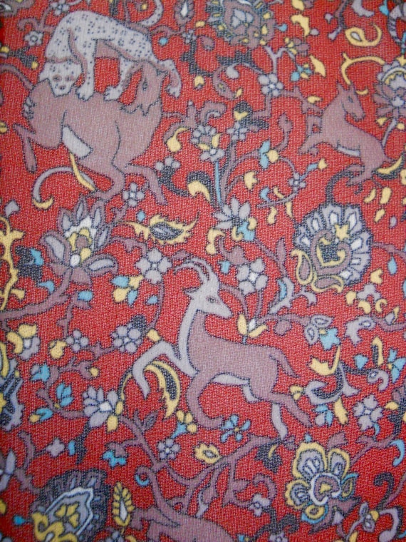 Vintage Red Animal Paisley Split Neck Shirt Size … - image 2