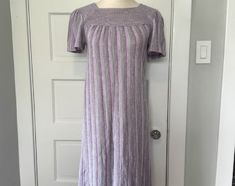 Vestido midi vintage de punto, estilo años 70, rayas moradas, talla XS/S