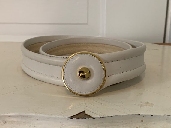 Vintage White Ferragamo Belt | 1980s 80s • Circle