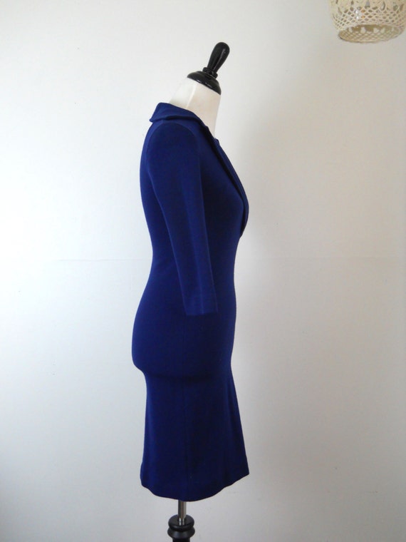 Vintage Navy Blue Wool Fitted Mad Men Dress Size … - image 2
