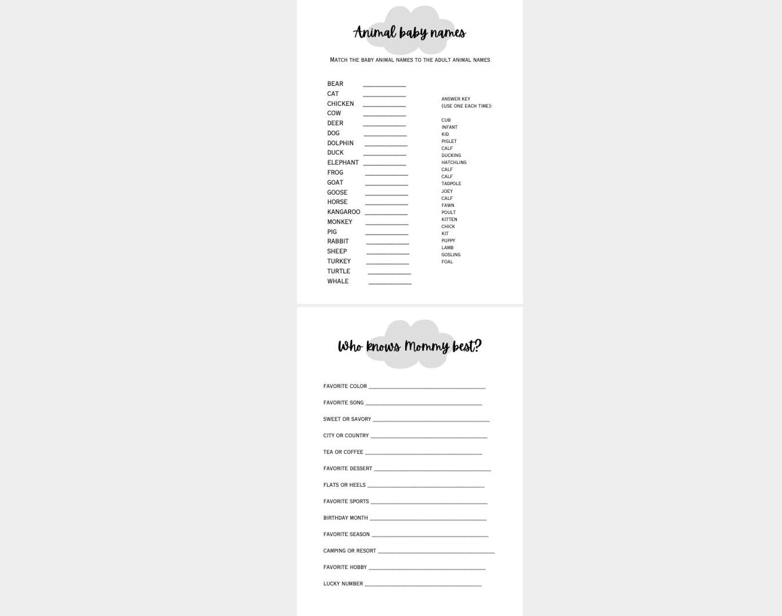 10 Baby Shower Games With Answer Key Digital Download Print Your Own ...