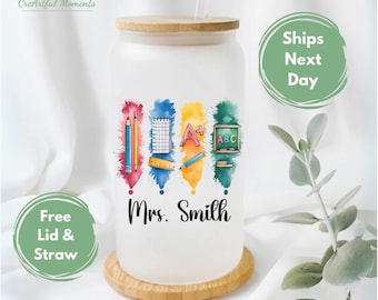 Teacher Coffee Cup Gift For Back To School Glass Tumbler Teacher Appreciation Iced Coffee Cup Personalized Teacher Glass Cup Teacher Mug Cup