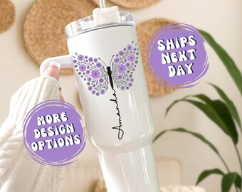 Purple Butterfly Tumbler With Handle Butterfly Tumbler Cup With Straw Butterfly Lover Cup Butterfly Gifts For Her Butterfly Lovers Gift Mug