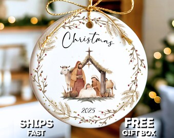 Personalized Nativity Christmas Ornament Holy Family Ornament Custom Christian Christmas Ornament Gift For Baby Jesus Manger Ornament Gift