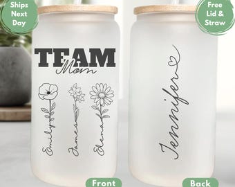 Team Mom Glass Cup For Mothers Day Team Mom Cup Team Mom Glass Tumbler Team Mom Frosted Cup Team Mom Coffee Glass Cup For Mothers Day Gift