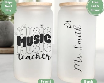 Personalized Music Teacher Cup Gift Music Teacher Appreciation Glass Cup Music Teacher Coffee Cup Back To School Music Teacher Glass Coffee