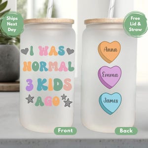 Mom Of 3 Cup For Mother&#39;s Day Mom of 3 Frosted Glass Cup Mom Of Three Glass Tumbler Mom Of 3 Frosted Cup Mom Of 3 Coffee Glass Cup Gift