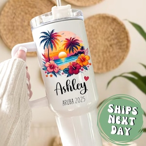 Custom Vacation Tumbler Personalized Vacation Tumbler With Handle Beach Tumbler 40oz Vacation Gifts For Family Vacation Beach Tumblers Gifts