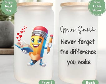 Personalized Teacher Cup Gift For Teacher Appreciation Glass Cup Teacher Coffee Cup Teacher Back To School Glass Tumbler Teacher Frosted Cup