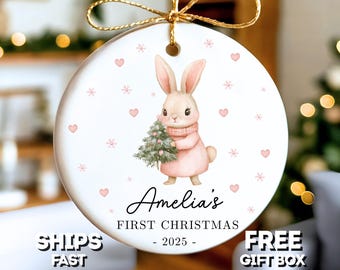 Personalized Baby's First Christmas Bauble Custom Baby Girl 1st Christmas Ornament For Baby's First Christmas Baby Bunny Ornament Keepsake