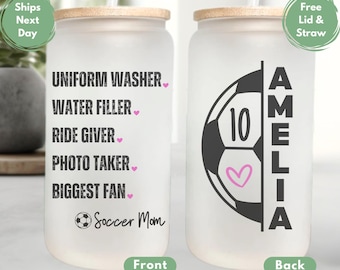 Soccer Mom Glass Cup For Mothers Day Custom Soccer Mom Cup Soccer Mom Glass Tumbler Soccer Mom Frosted Cup Soccer Mom Coffee Glass Cup Gift
