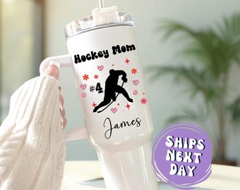 Personalized Hockey Mom Tumbler With Handle Gifts For Hockey Mom Gifts For Mother's Day Gifts Hockey Mom Travel Mug Custom Hockey Mom Cup